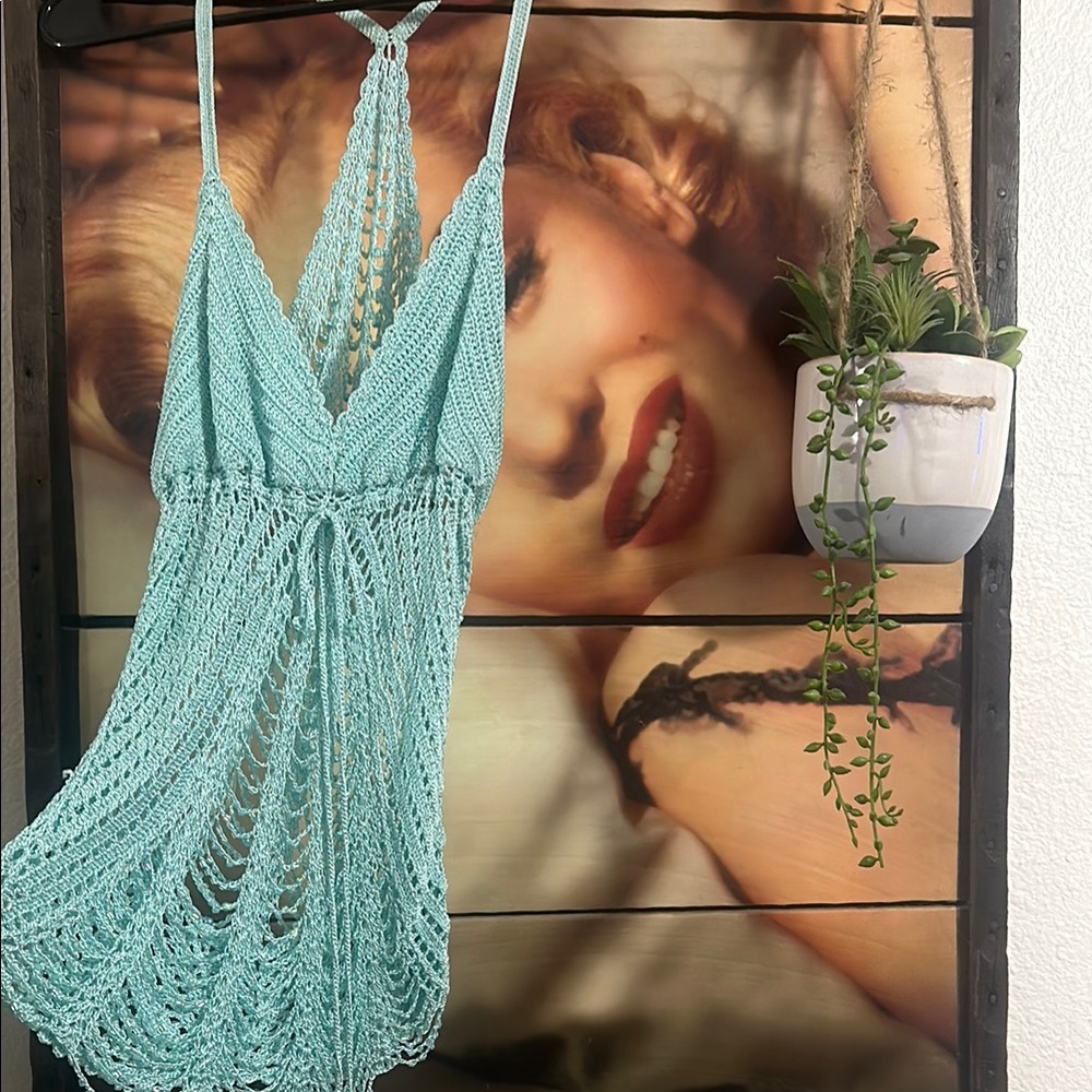 BCBGirls Blue Crochet Tank Top